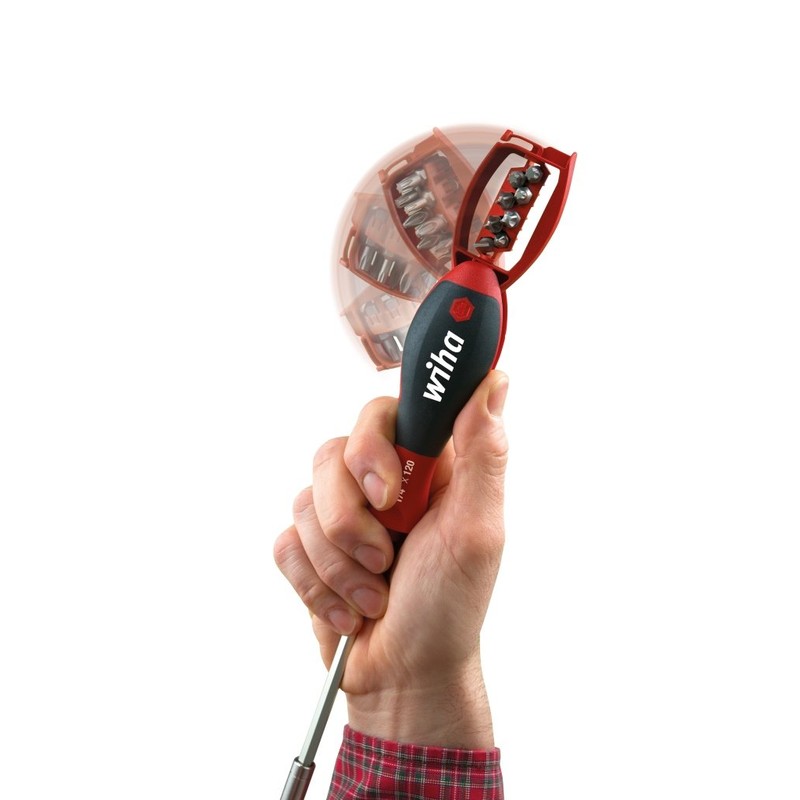 WIHA 38090101 Screwdriver with Built-In Bit Magazine Magnetic 1/4 Inch
