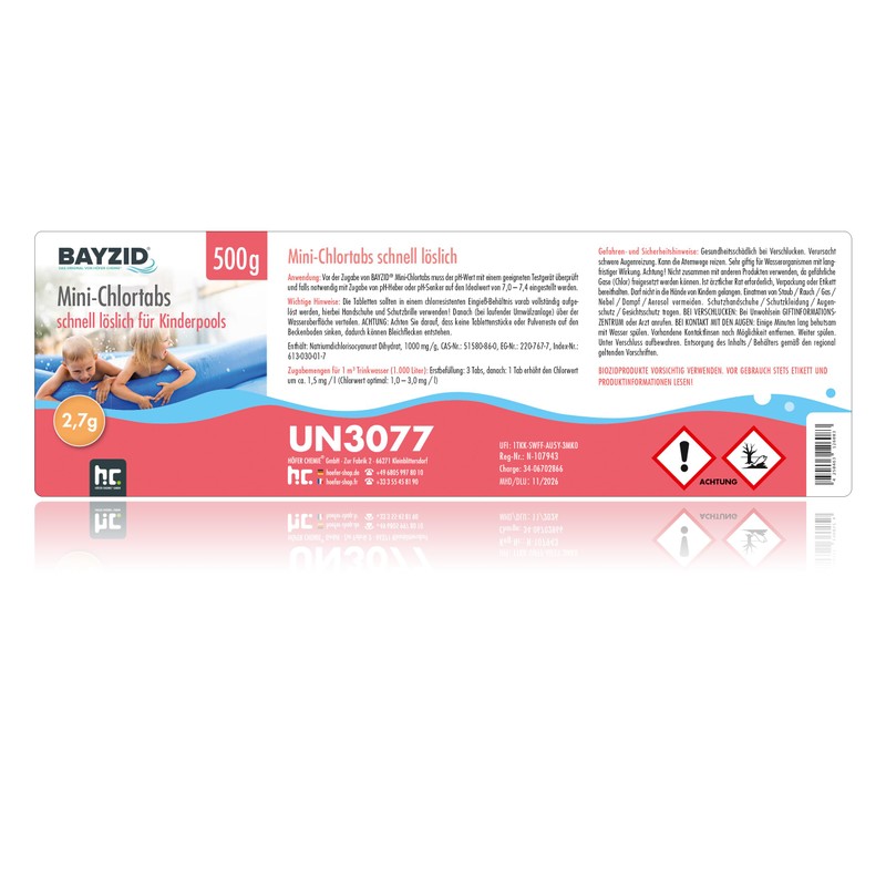 500 g Bayzid® Mini Chlorine Tablets 2.7 g Quick Dissolving