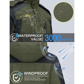 TACVASEN Men's Winter Ski Jacket Waterproof Snow Coats Fleece Snowboard Skiing Jacket Warm Parka with Hooded, Green 2XL