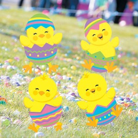 Tumbling Easter Chicks Yard Stakes - Outdoor Yard Decor - 4 Pieces