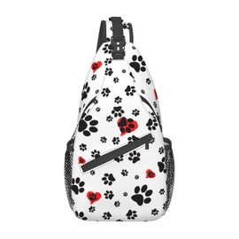 Dog Paws Print Sling Bag Crossbody Backpack For Women Men Hiking Travel Shoulder Pouch Small Daypack Casual One Strap Pack Lightweight Cross Chest Bag
