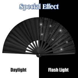 Glitter Large Rave Fan Rave Accessories for women with Leg Strap and Fabric Case Bag for Women Men Dance Music,Performance, Decoration,Rave Festival Accessories (Black)