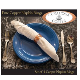 Set of 4 Pure Copper Napkin Rings from Cuyahoga Copper. Handcrafted Decorative Napkin Holders for Elegant Table Settings, Weddings, Holidays, and Formal Dining