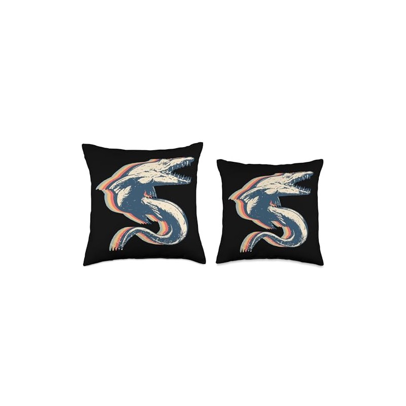 Mosasaurus Dinosaur Retro Line Art Throw Pillow