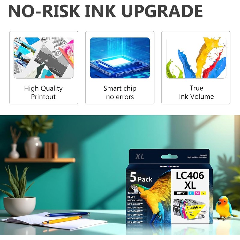 Lamburee LC406XL Ink Cartridges with High-Yield Replacement for Brother LC406