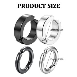 4 Pairs of Piercing Clip Earrings for Men Women, Stainless Steel Earrings Men, Non Piercing Earrings Set, Black Silver Tone, Hoop Earrings Stainless Steel without Hole, Fake Stud Earrings, Ear Clips,