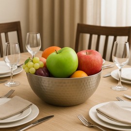 Dependable Industries Inc. Essentials Stainless Steel Hammered Serving Bowl 8.75"x4" 3.5 Qt Salad Fruit Soup