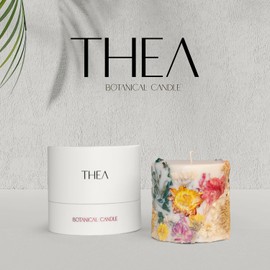 Thea Flora Botanical Candle “Autumn Leaves & Cinnamon Apple” Hand Poured with 100% Soy Wax & Essential Oil Designed with Natural Dried Flowers Aromatherapy Home-Decor
