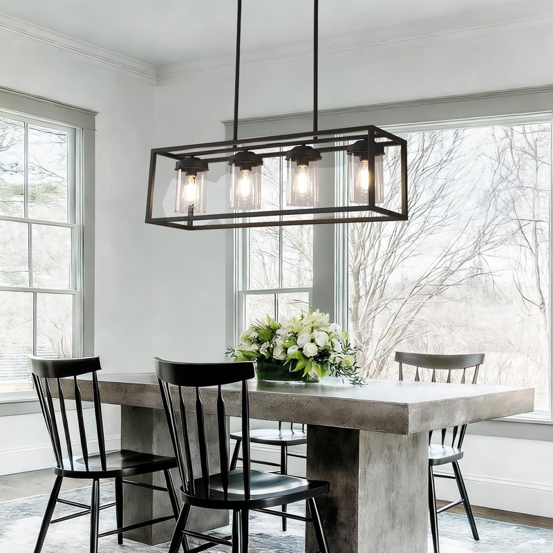 Pretoy Black Kitchen Light Fixture,Black Farmhouse Chandeliers for Dining Room,Rustic