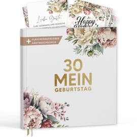 30th Birthday Guest Book with Wine Labels - Memory Book Vintage Look Gift for Family & Friends to Fill In No Questions - Blank Hardcover 72 Pages (30 My Birthday / PR, 21 x 21 cm)