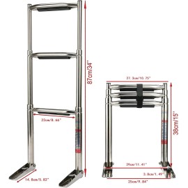 Amarine Made 3 Steps Boat Ladder Stainless Steel Telescoping Folding Ladder Swim Step USA