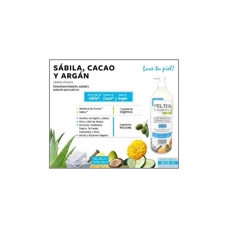 Pelter Crema Facial Corporal Sábila Cacao Hidratación Intensiva