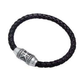 Kuzzoi "Buddha" 0201561119 Men's Braided Leather Bracelet with Magnetic Clasp Made of 925 Sterling Silver, Width 29 mm, Length 19 - 23 cm, 19 centimeters, Leather