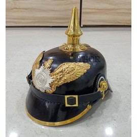 THOR INSTRUMENTS German Pickelhaube Helmet | Imperial Prussian Officer Spiked Helmet | Black Leather Replica Helmets