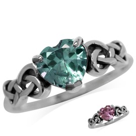 Silvershake Heart Shape Created Color Change Alexandrite 925 Sterling Silver Celtic Knot Ring Size 11