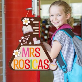 Custom Science Teacher Door Sign, Biology & Chemistry Bottle-Themed, Teacher Name Sign, Back to School Gift for Scientist Science Lover, STEM Lab Classroom Decor 12” Welcome School Supplies (Shaped)