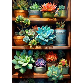 Jawecci Succulents Flowers Diamond Painting Kits, 5D DIY Diamond Painting Succulents Shelf Kits for Adults Beginners, Full Drill Round Diamond Art Painting Dots Craft Set Gifts 30X40cm