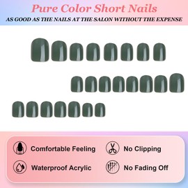 Ceboic 24Pcs French False Nails Short Square Press on Nails Glossy Pure Color Matcha Green Full Cover Stick on Nails Acrylic Glue on Nails Natural Fake Nails for Women and Girls Nails Art Decorations