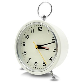 Metal Alarm Clock, 4" Big Shelf Colorful Clock for Kids, Simple Large Analog Clock for Desktop, Silent Non Ticking Clock with Night Light, Small Table Alarm Clocks for Bedroom Nightstand (White)