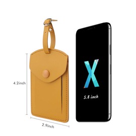 Kevancho Leather Smart Luggage Tags for Men Women, Suitcase Labels Baggage Tote Bag Tag ID Tags with Full Back Privacy Cover for Carnival Cruise Ship, Travel Accessories Tags Set of 2 PCS(Yellow)