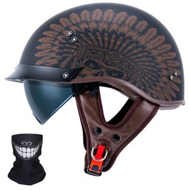 VCOROS Half Helmet Motorcycle DOT Approved Open Face Helmet with Sun Visor and Quick Release Buckle for Adults Men and Women (F07A-Indian,M)