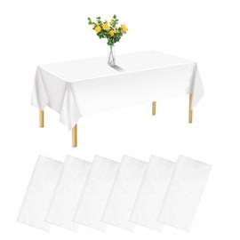 Pack of 6 Disposable Tablecloths, Disposable Tablecloth, 137 x 274 cm, Waterproof Birthday Tablecloths, Rectangular White Plastic Tablecloth, Suitable for Birthdays, Parties, Weddings, Picnics