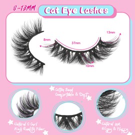 Fyonas Lashes Wispy False Eyelashes Cat Eye Lashes Natural Look Soft Mink Lashes 8 Pairs Fluffy Fake Lashes 8-13mm Crisscross Lash Kit with Lash Glue and Tweezers (Cutie)