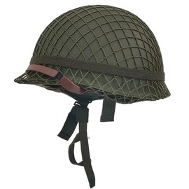 WW2 US Army M1 Helmet, WW2 Gear, WW2 Helmet Metal Steel Shell Replica with Net/Canvas Chin Strap/Cat Eye Band