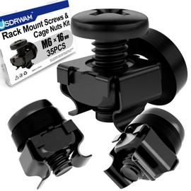 35 Pack M6 x 16mm Rack Mount Screws and Cage Nuts Kit - Stainless Steel Black Zinc Plating Square Hole Design, Compatible with 19"/10" Server Racks, Cabinets, Routers, A/V and Network Enclosures