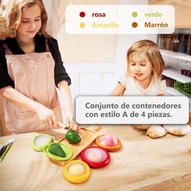 SOOPLEU - Juego de 4 recipientes de almacenamiento reutilizables para refrigerador, contenedor para guardar aguacate y jitomate, ideales para manzanas, ajos, cebollas, limones y papas