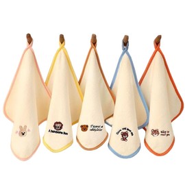 HAUUFENN 【25×25cm 5枚セット】 ループ付きタオル ガーゼハンカチ 紐付きタオル ループタオル 幸せの黄色いハンカチ 男の子にも ガーゼ 赤ちゃん 赤ちゃん ガーゼ 吸水速乾 柔らかい 保育園 幼稚園 入園準備