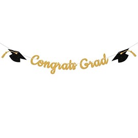Gold Glitter Congrats Grad Banner - 2023 Graduation Decorations, Congrats Grad Decor 2023, Class of 2023 Graduation Party Prom Decorations