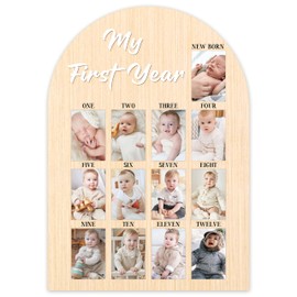 AWDSTN My First Year Photo Board, Baby's First Year Photo Frame 12 Monthly Milestone Picture Frame, Gift for Newborn Baby 1st Birthday Memories Nursery Decoration -01