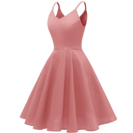 GOOBGS Women's 1950s Retro Vintage Spaghetti Strap Cocktail Swing Dresses with Pockets Blush XS