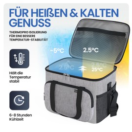HELDENWERK Cool Bag for Food & Drinks - Insulated Thermal Bag Leak-proof & Waterproof - Breakfast Bag, Picnic Lunch Bag, Thermal Bag, Insulated Bag, Light Grey