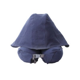 Hoodie Travel Pillow Hooded Neck Pillow Adjustable Ergonomic Travel Neck Pillow for Airplane Flight Headrest Sleep U Type Dark Blue