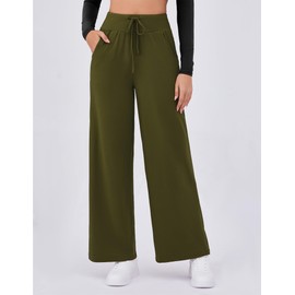 Arolina Slacks for Women Fall Winter Casual Wide Leg Pants Wide Waisted Drawstring Beach Pants Teacher Outfits Army Green XL