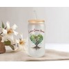 Mugzan Love Grows Here Frosted Glass Can W/ Bamboo Lid