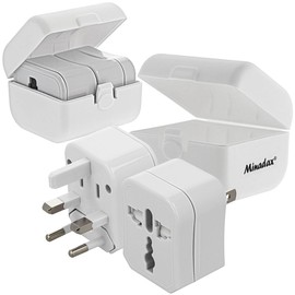 Travel Adaptor Universal 3-Piece 150 Countries EU, USA, AUS, UK Plug, Compact 64 x 62 x 47 mm, Pack of 2