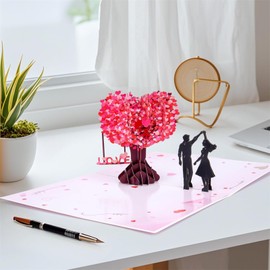 Pop Up Anniversary Card with Envelope and Note Card, 3D Cherry Blossom Valentines Day Greeting Card Wedding Card for Her Wife Girlfriend