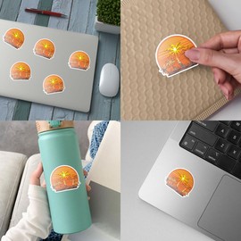 (3 Pcs) Palm Tree Sunset Vinyl Sticker - Waterproof Decal for Water Bottle, Mug, Passport, Scrapbook, Laptop, Tumbler, Skateboard, Phone, and Car - Fun Beach and Coconut Tree Design - 3 inch