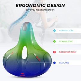 YOUNGDO Bike Seat, Comfortable Soft Wide Bicycle Saddle, Breathable Gel Cushion, Suitable for MTB, Mountain, Road, Folding, Spinning & Exercise Bikes