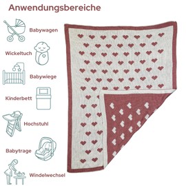 Little Dedi Alina Baby Soft Knitted Blanket, 80 x 100 cm, Cuddly Hearts, Soft and Breathable, Oeko-Tex Certified, Lightweight and Cuddly, Perfect for Newborns, Toddlers, Cot, Pram