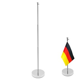 LIANCHEN Table Flag Telescopic Pole with Base, Telescopic Range: 26-65 cm, Table Flag Pole, Table Flag Stand, Stainless Steel Flag Stand Holder, Desktop Flag Pole for Table, Home Office (Silver)