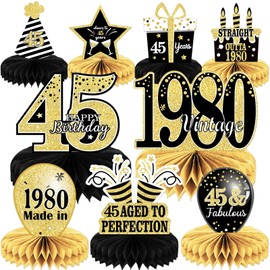 9PCS 45th Birthday decorations 45th birthday Centerpieces for Table Decorations 2025 Vintage 1980 Honeycomb Table Topper Back in 1980 45th Birthday Decoration for Men and Woman 45 Years Birthday Party