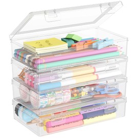 Lifewit Caja de Lápices de Plástico con Tapa a Presión, Estuche Apilable para Lápices, Organizador para Material de Arte, oficina, Paquete de 4