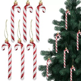 Kzyapi 12pcs Christmas Glitter Candy Cane Plastic Candy Cane Ornaments Xmas Tree Decorations Christmas Tree Hanging Ornaments for Holiday Party Decoration Favors (Red)