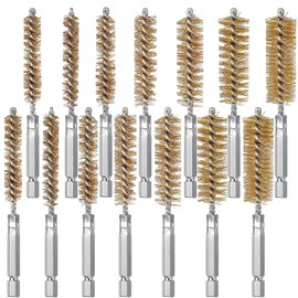 MEGYAD Pack of 14 Cylinder Wire Brush: Wire Brush Drill Diameter Tube Brush 8/9/10/11/12/13/14/15/16/17/19/20/22/25 mm, Steel Brush Brass Brush Stainless Steel Wire Brush Pipe Cleaning Brush