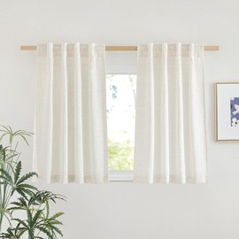 NICETOWN Small Curtains 36 inches Long 2 Panels Set, Rod Pocket & Back Tab Flax Linen Semi Sheer Privacy with Light Through Drapes for Kitchen/Bathroom, Natural, W29 x L36