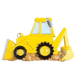 Yellow Backhoe Ornament 2024 - Construction Truck Ornament - Great As Construction Ornaments - Easy to Personalize at Home - Comes in a Gift Box so It's Ready for Giving